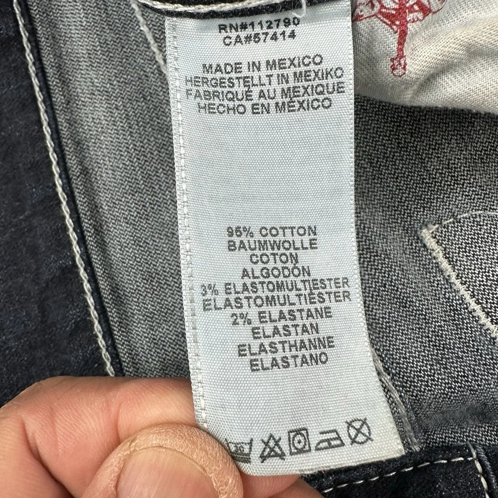 EUC True‎ Religion Men's Tag 38 Dark Blue Moto Stretch Jeans 42x34 Thick Stitch